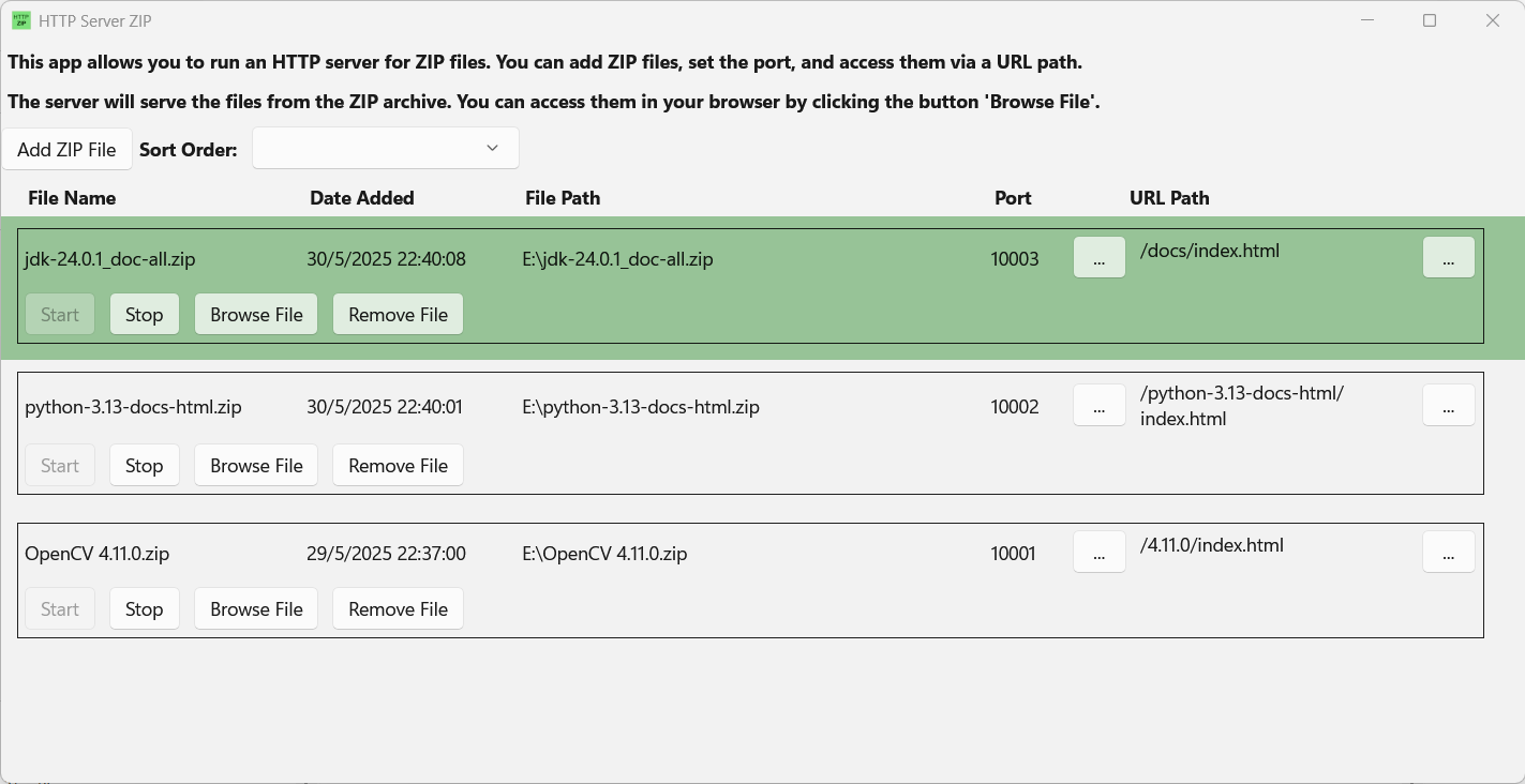 HTTP Zip Browser: Main Page